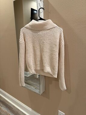 Women's Cream Waffle Knit Cowl Sweater
